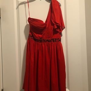 Jessica Simpson Dress Size 4 One Shoulder Beaded Chiffon Tango Red
